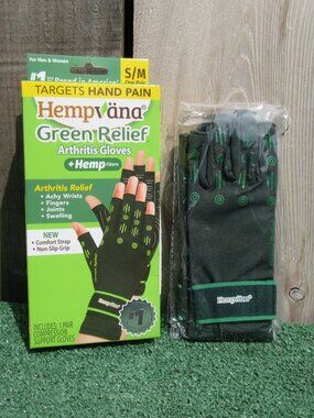 Brand New HempVana Green Relief Arthritis Hemp Gloves Size Small Medium S/M